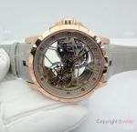Copy Roger Dubuis Excalibur Flying Tourbillon Watch Rose Gold Gray Leather Strap
